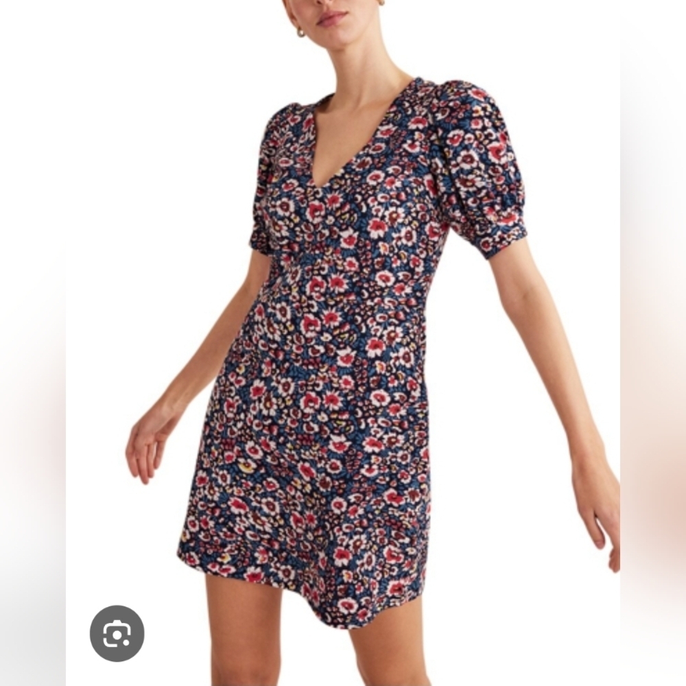 Boden Red and Blue Floral V-Neck Mini Dress 12P (7889)